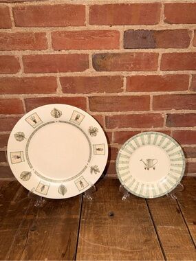 Pfaltzgraff Cream Dinner & Salad Plate Set Green Botanical Accents Set of 2 Vtg